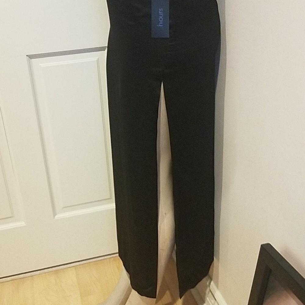 Hours Black Satin long Dress sz Small open side with lace - Picture 5 of 7